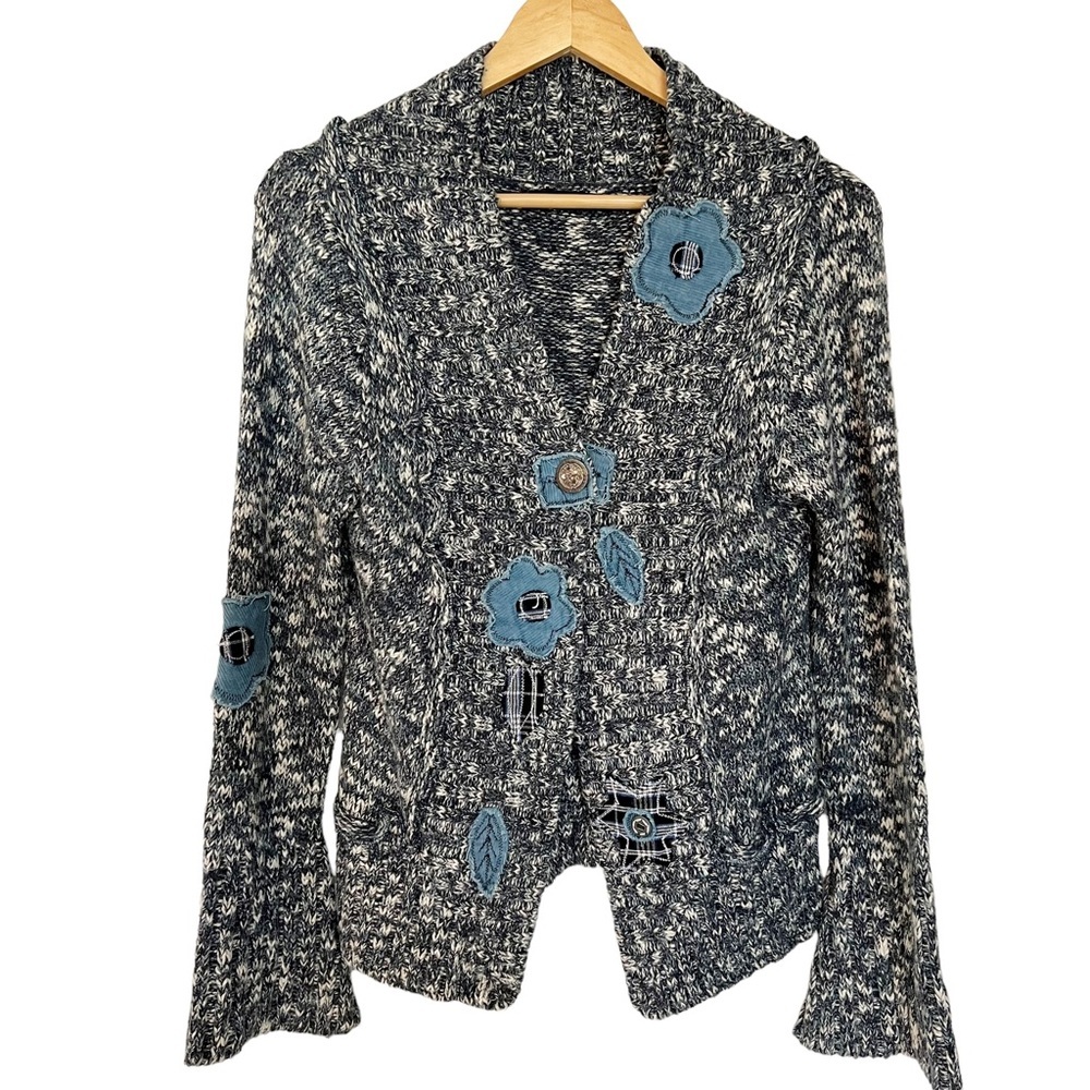 Vintage Y2K Valentine Patchwork Sweater Bell Sleeve Size Small